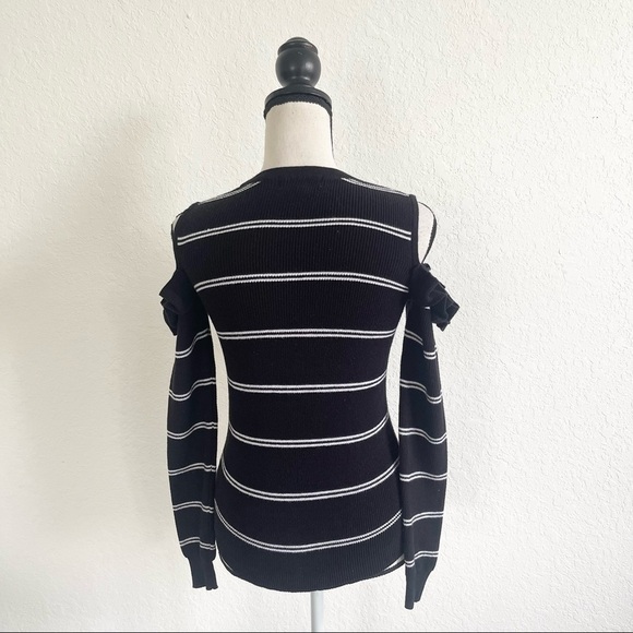 JACK BY BB DAKOTA Black White Eloisa Striped Ruffle Cold Shoulder Sweater Small - Picture 3 of 7